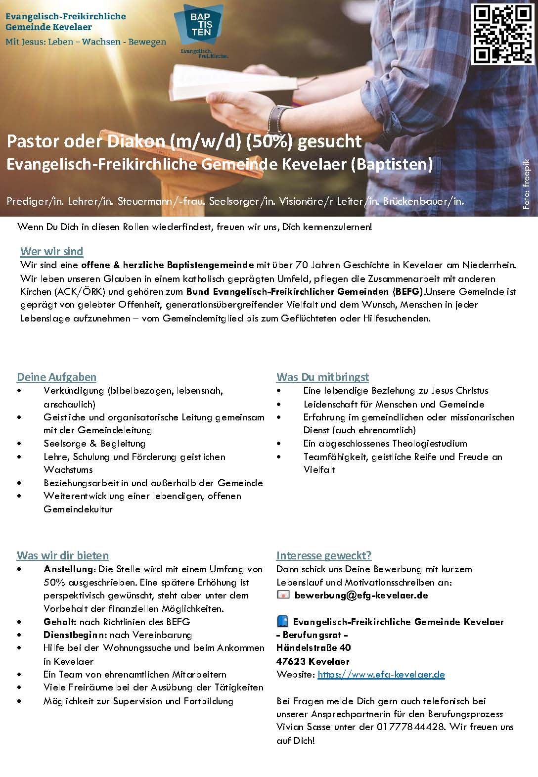 Stellenanzeige Pastor Diakon fur Homepage