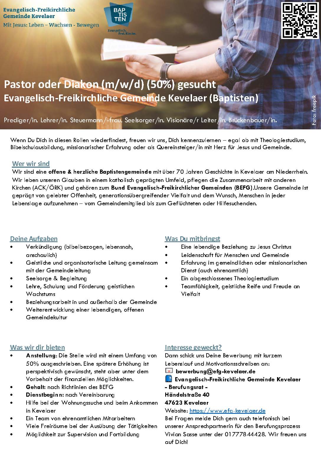 Stellenanzeige Pastor Diakon fur Homepage